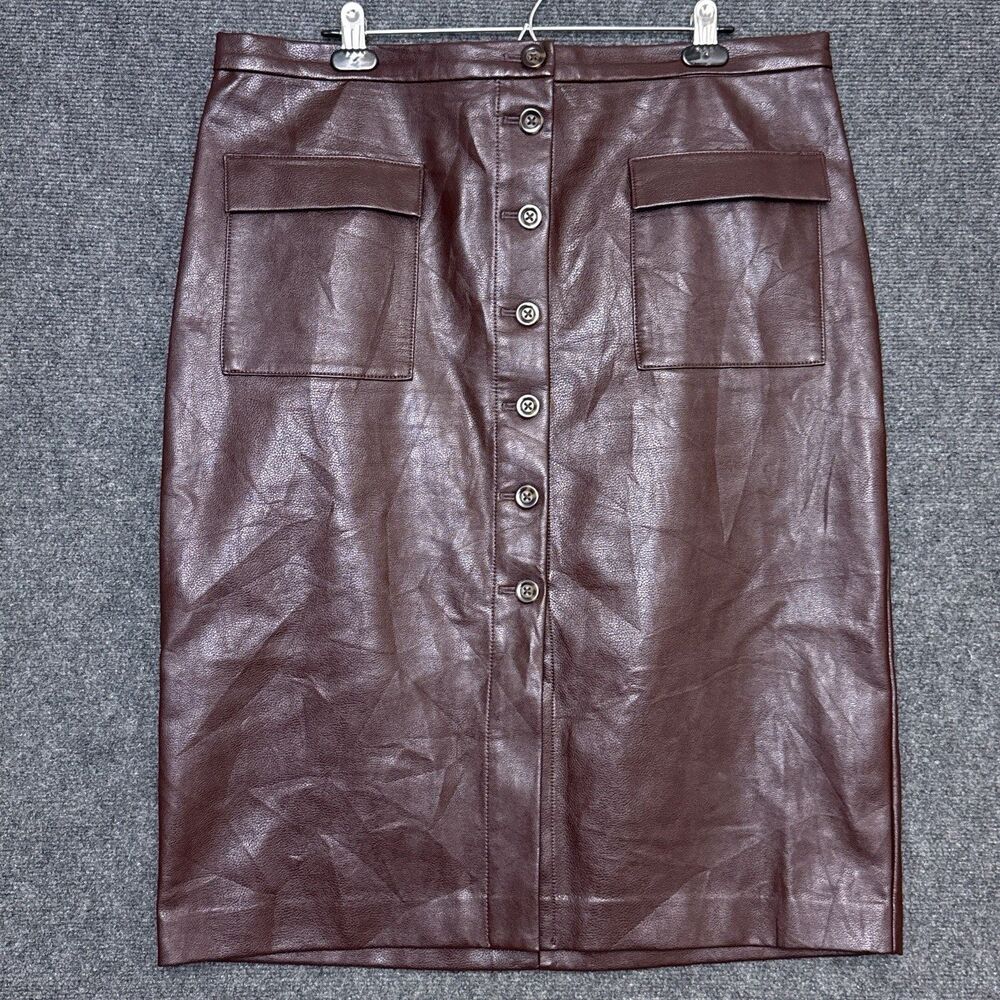 Ann Taylor Womens Faux Leather Skirt 18 Brown Elevated Basic Career Fall Trend